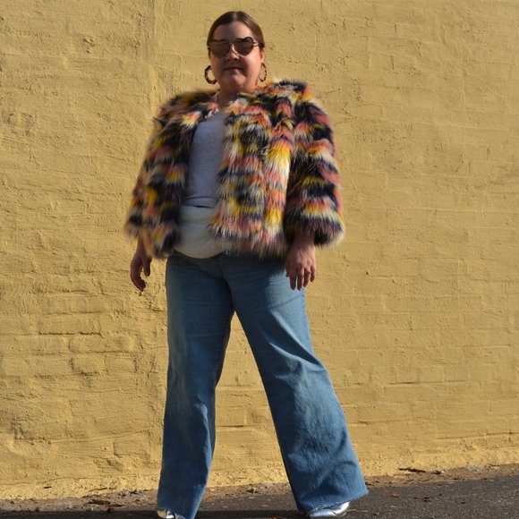 Eloquii Multicolor Faux Fur Coat, size 14 16 14/16 - Picture 4 of 5